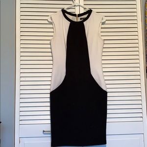 Black and white dress with gold zipper back